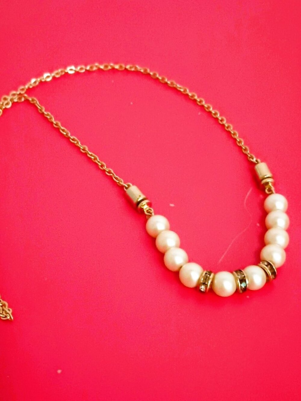 Vintage Gold Pearl Bead Necklace 16" Choker with Black Channel Set Spacers